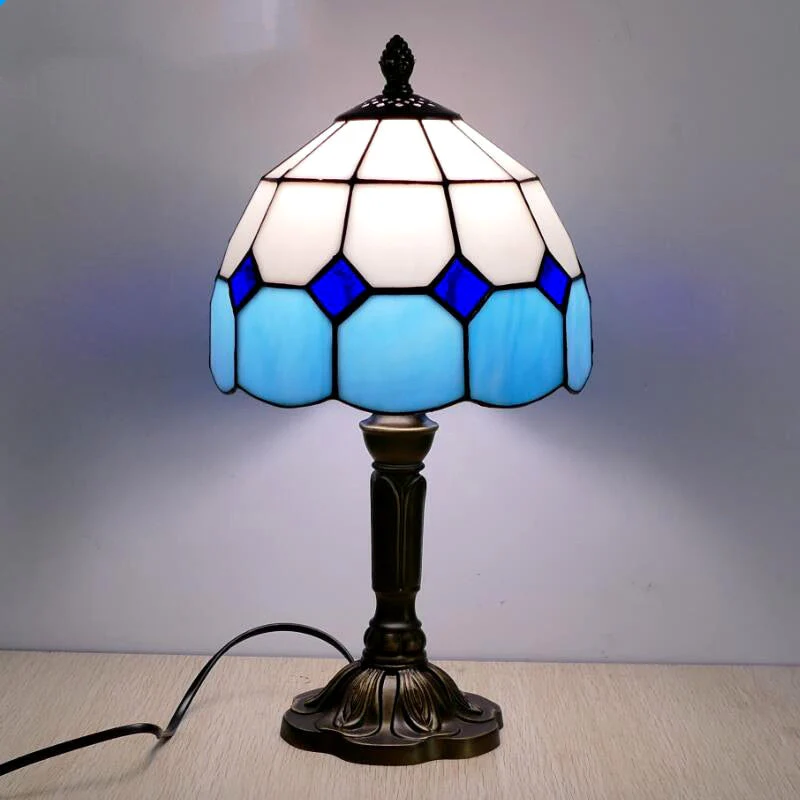 HULIANFU 2026  Mediterranean Style Restaurant Bar Cafe LED Vintage Desk Lamp Bedside Colorful Glass Table Lamps Nightstand Light Bedroom Lamp - Deanwangkt
