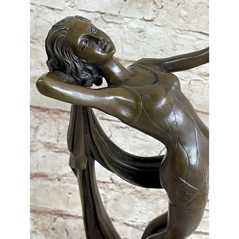 Art Deco Flapper Dancer Girl Holding Ball Bronze Statue Sculpture Figure