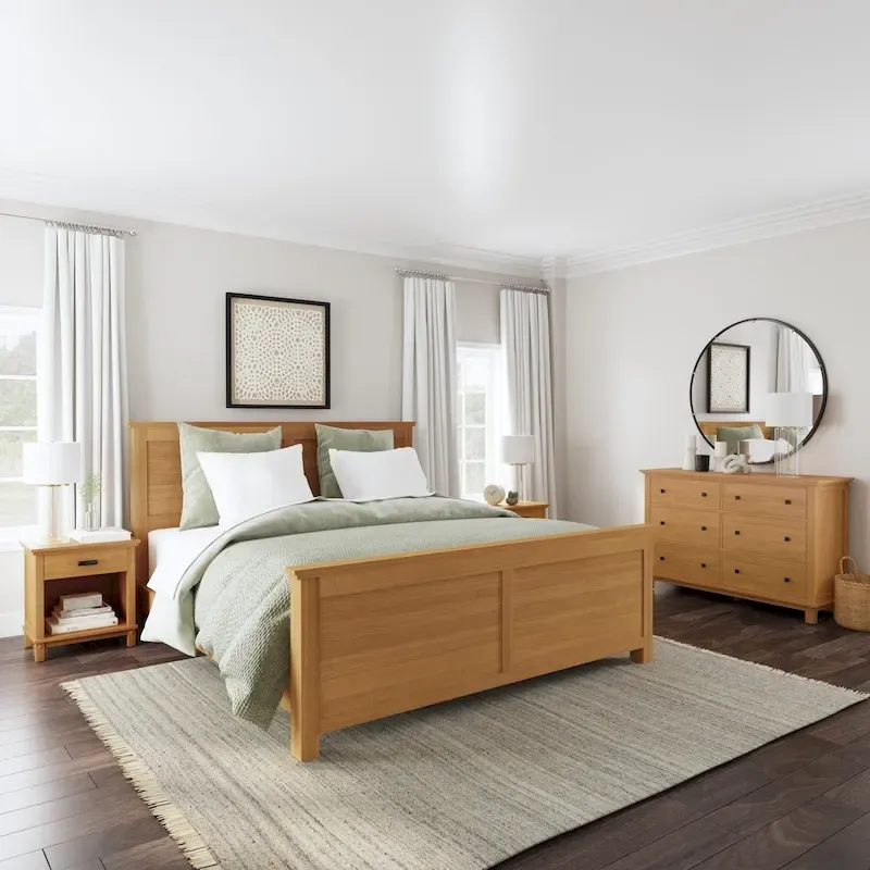 Oak Park Brown Wood King Bed, Two Nightstands and Dresser
