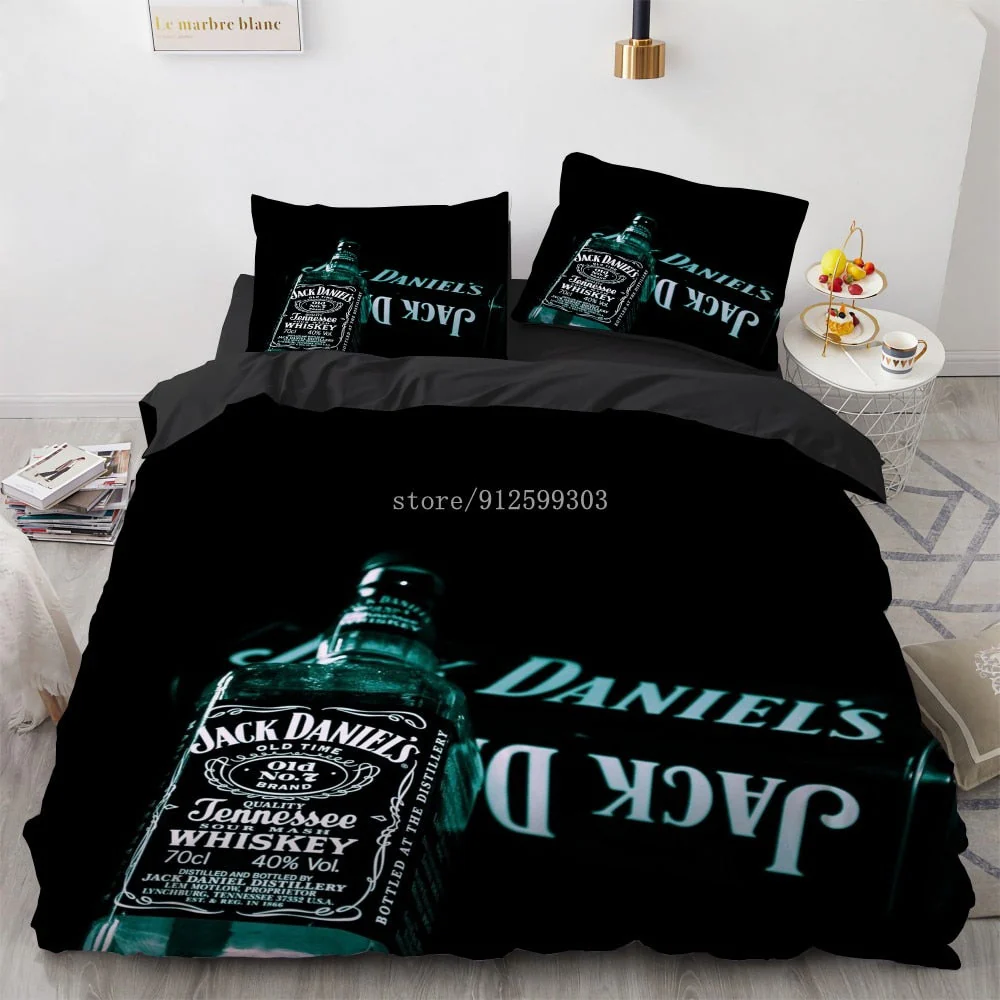 HULIANFU Interesting Cartoon Whisky Bedding Set Jack Daniels Duvet Cover Set Pillowcase Comforter Sets For Aldults Gift US EU AU UK Size - Deanwangkt