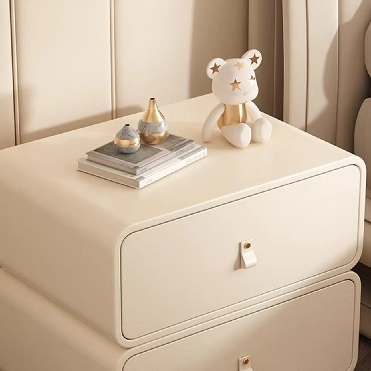 Modern Faux Leather 2-Drawer Nightstand