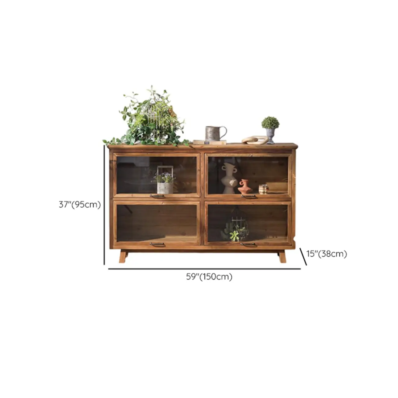 Traditional Multi-Shelves Brown Wooden Flip-Up China Cabinet
