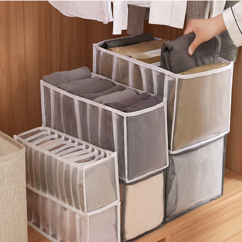 HULIANFU Stacking Pants Drawer Divider Organizer Jeans Compartment Storage Box Can Washed Home Closet Clothes Drawer Mesh Separation Box - Deanwangkt