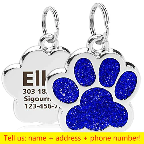HULIANFU Personalized Dog Cat Tags Engraved Cat Dog Puppy Pet ID Name Collar Tag Pendant Pet Accessories Paw Glitter Pendant - Deanwangkt