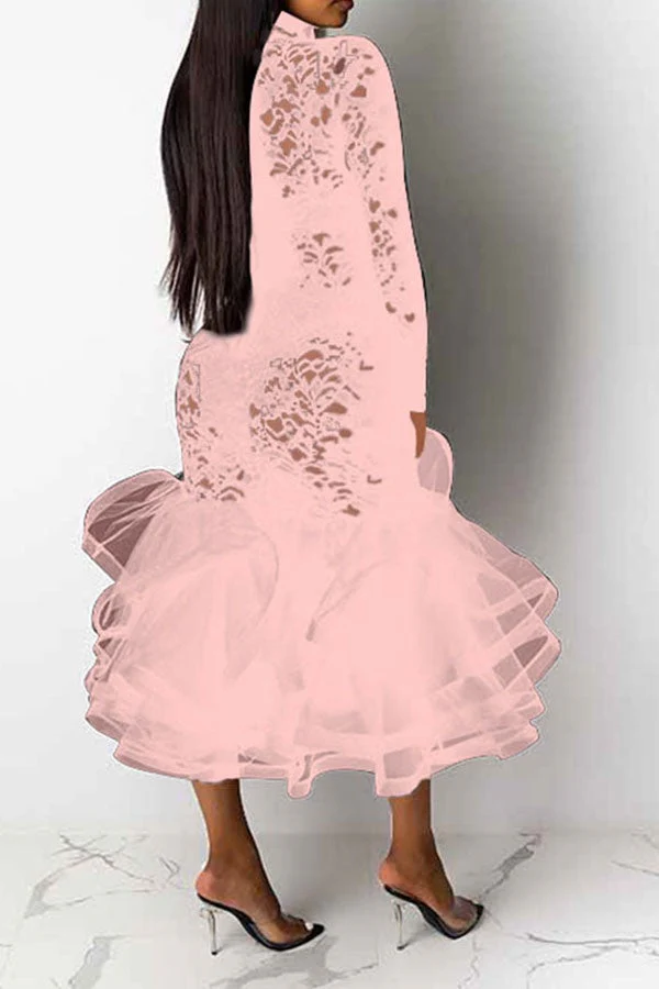 hulianfu Floral Lace Elegant See-Through Midi Dress - Deanwangkt