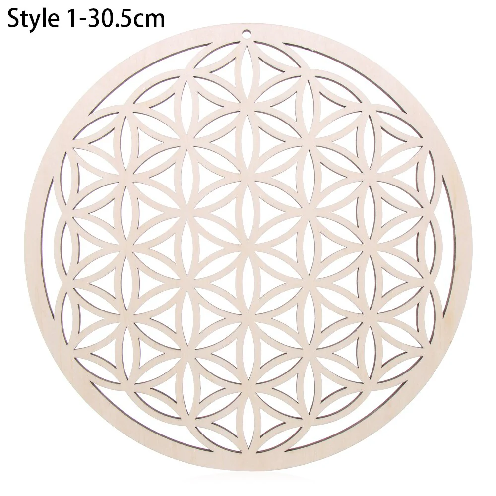 HULIANFU Log Color Chakra Pattern Round Edge Circles Carved Wooden Stand Coaster Flower of life Reload Stone Kitchen Hot Pad Mat Decor - Deanwangkt