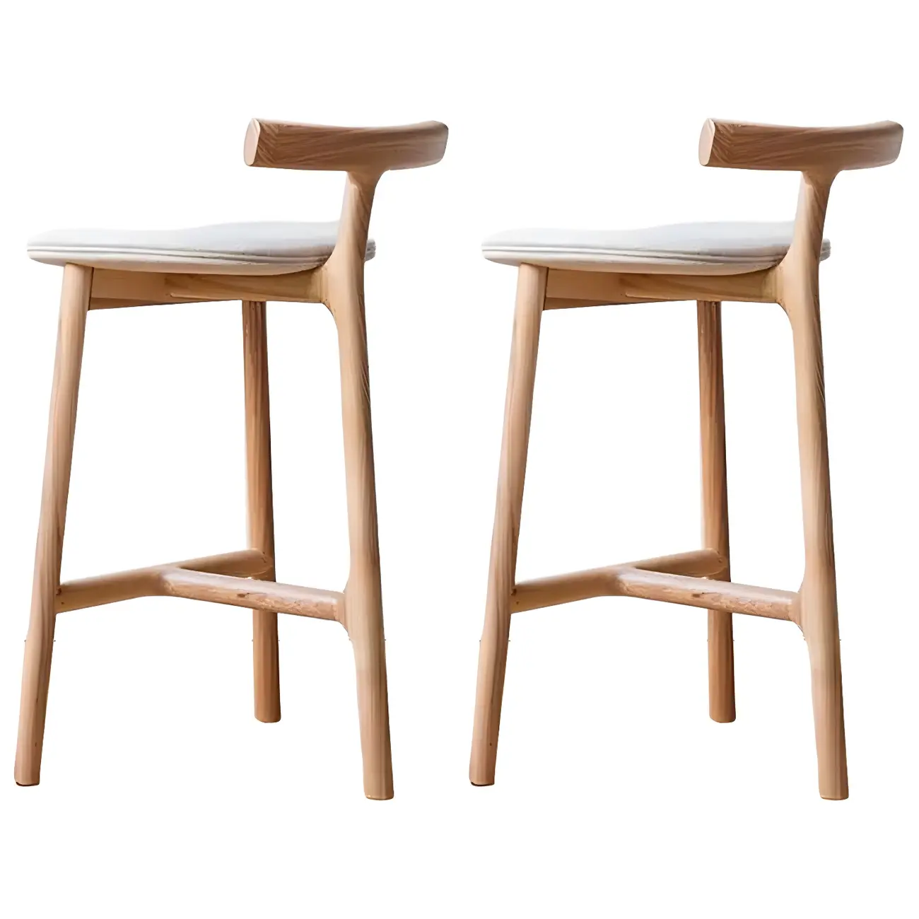 Natural Tripod Ash Wood Fabric Armless Bar Stool