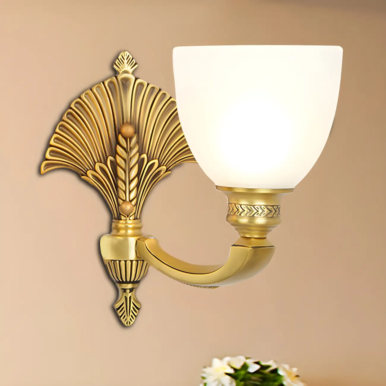 Colonial Bowl Brass Gold Glass Up Wall Light Fixture