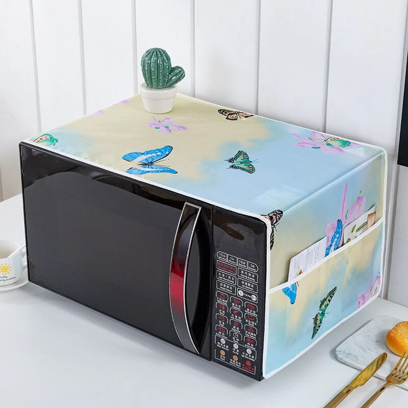 HULIANFU Peva Dustproof Microwave Oven Covers Printed Dust Oil Proofing Covers With Double Pockets Storage Bag Kitchen Accessories - Deanwangkt