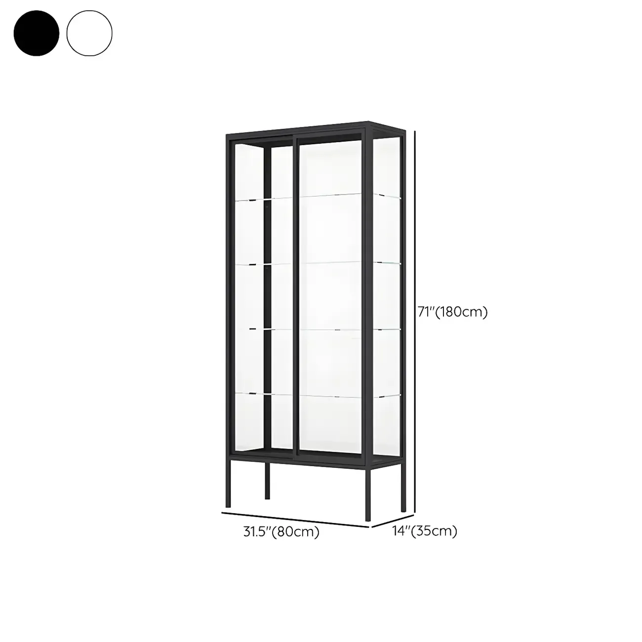 Black Metal Frame Glass Shelves Curio Cabinet