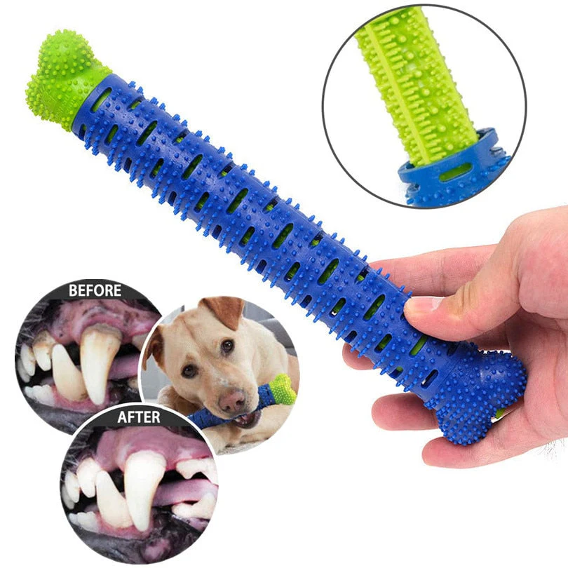 HULIANFU Puppy Brush Dog Toothbrush Chew Toy Stick Cleaning Massager Pet Teeth Cleaning Toys Multifunctional Silicone Doggy Dental Care - Deanwangkt