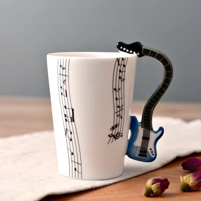 HULIANFU Novelty Music Note Cup Ceramic Guitar Coffee Mugs Personality Tea/Milk/Juice/Lemon Water Bottle Christmas Birthday Gift - Deanwangkt