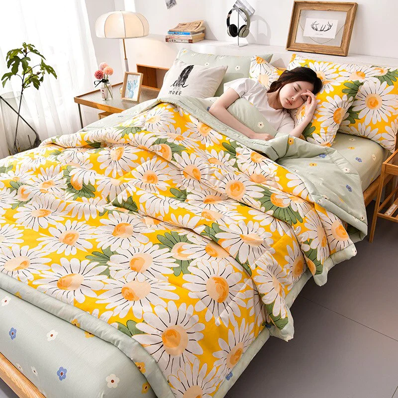 HULIANFU PEIDUO Simple Modern Air Condition Thin Blanket Summer Quilt Cotton Fluffy Plaid Blanket On The Bed Comfortable Comforter - Deanwangkt