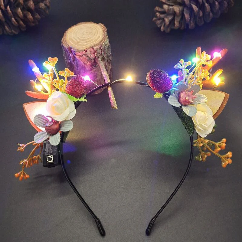 HULIANFU 2026  Luminous Elk Antler Headband Christmas Concert Forest Branch Deer Ear Headgear Hair Accessories Scenic Stage Show Photo Props - Deanwangkt