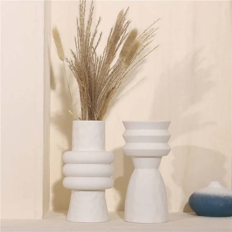 HULIANFU Nordic Ins Creative Ceramics Vase Home Ornaments White Vegetarian Flower Pot Vases Home Decorations Craft Gifts - Deanwangkt