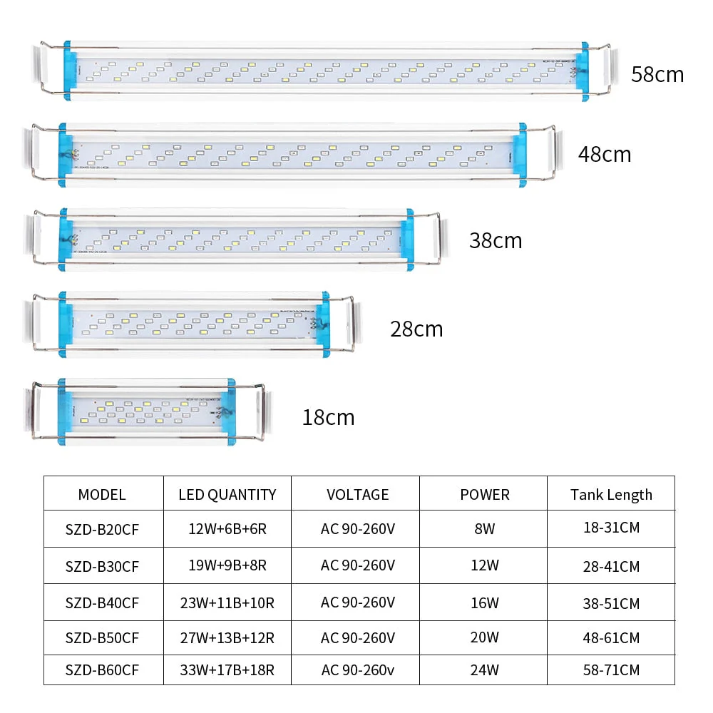 HULIANFU Super Slim LEDs Aquarium Lighting Aquatic Plant Light 18-75CM Extensible Waterproof Clip on Lamp For Fish Tank 90-260V - Deanwangkt