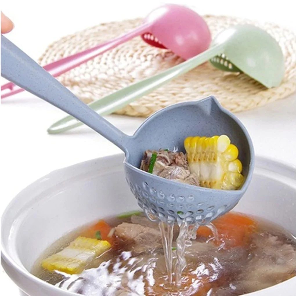 HULIANFU New Soup Spoon Long Handle Kitchen Strainer Solid Color Cooking Colander Kitchen Scoop Plastic Tableware Colander Hot - Deanwangkt