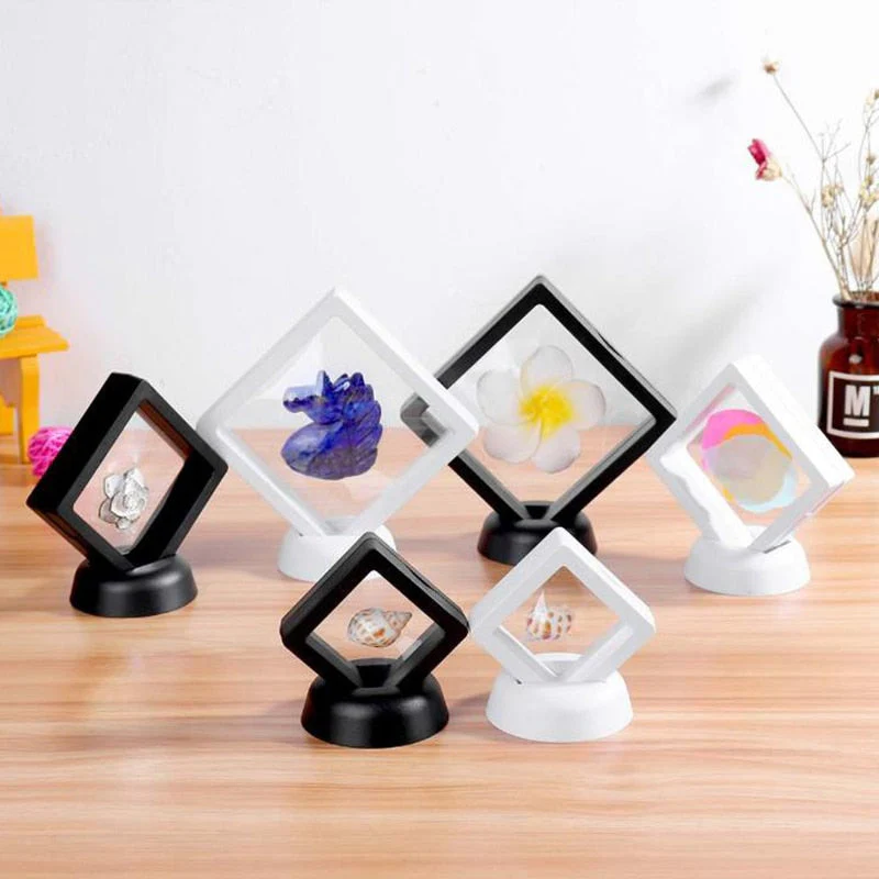 HULIANFU Square 3D Floating Jewelry Coin Display Frame Holder Box Case Stand Home Decorations  Jewelry Display Stand Ring Pendant Holder - Deanwangkt