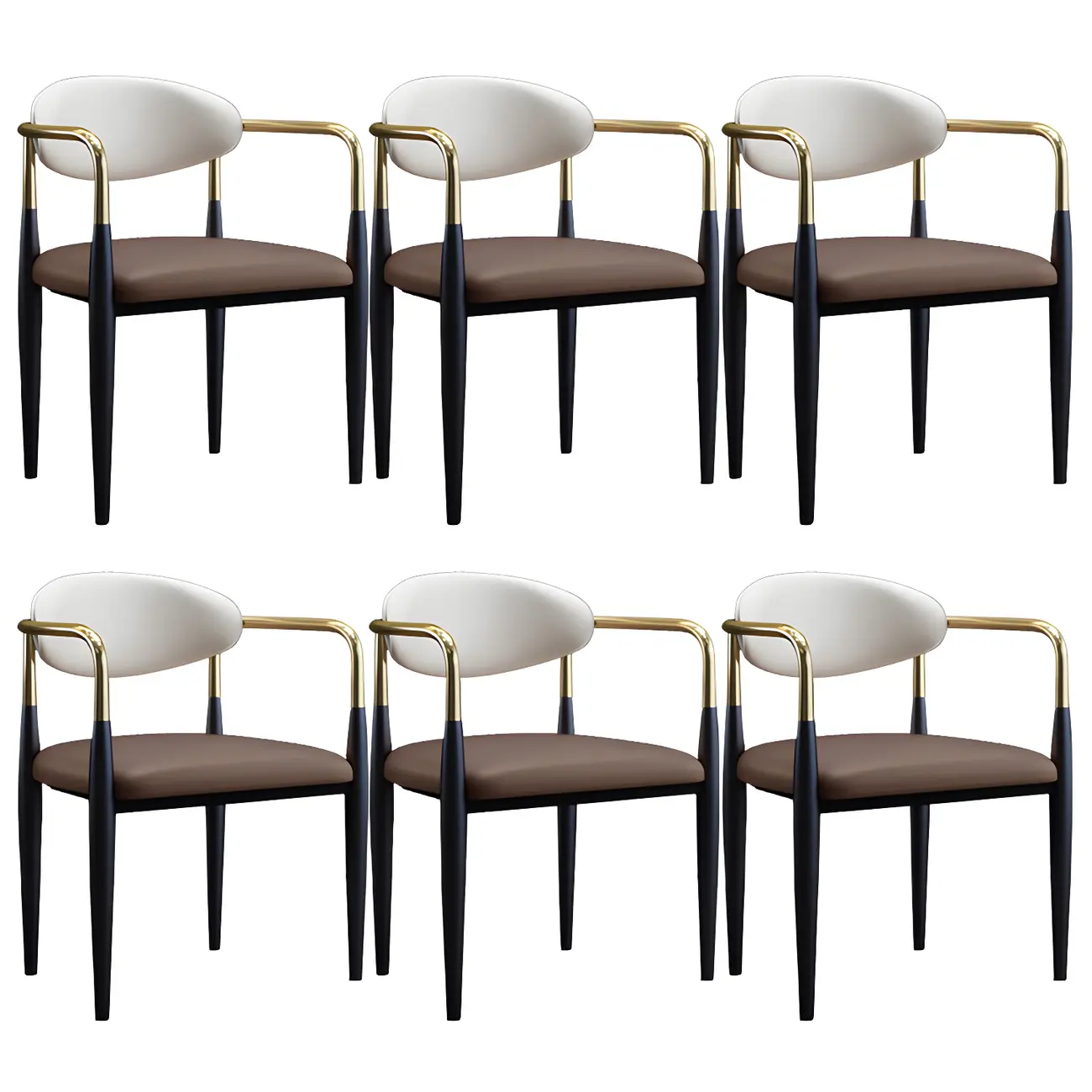 Curved Metal Legs Faux Leather Armrest Dining Chair