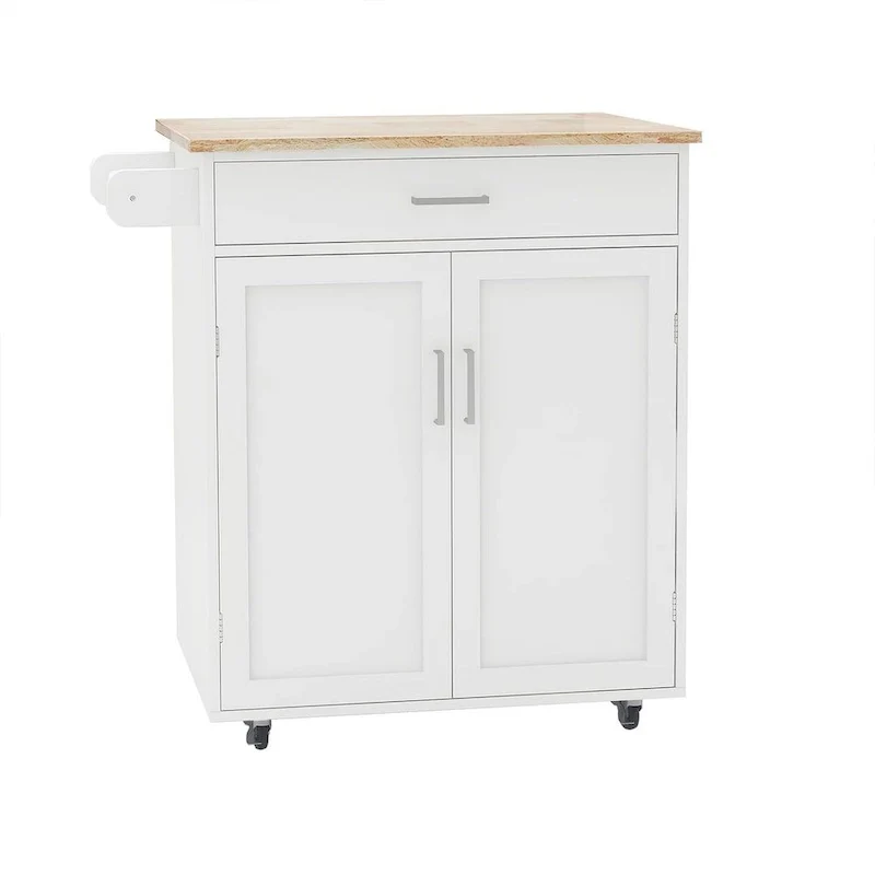32.87 W Modern Rubberwood Countertop Kitchen Island with Adjustable Shelves and Towel Racks
