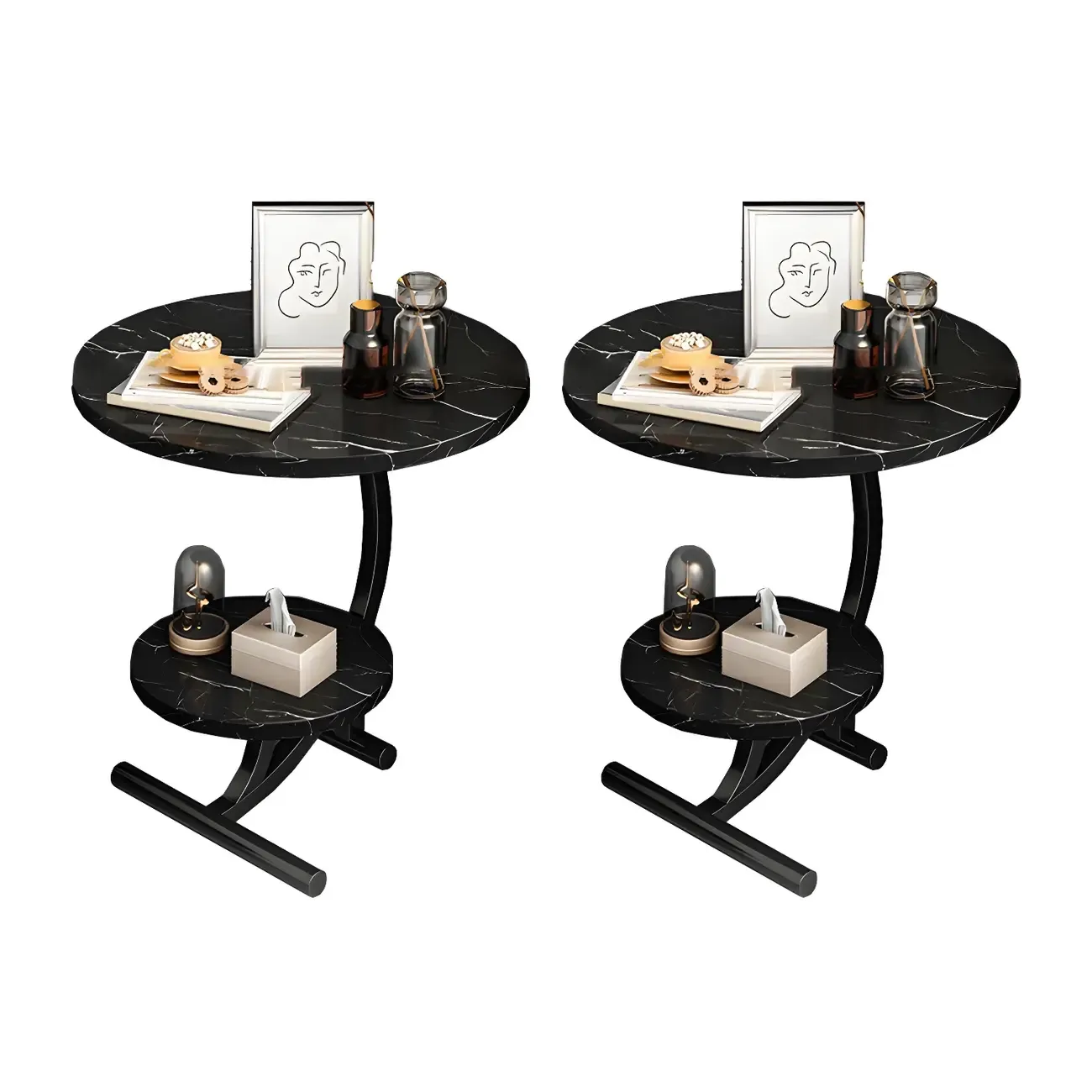 Modern Metal Frame Elegant Round Double Layer Nightstands