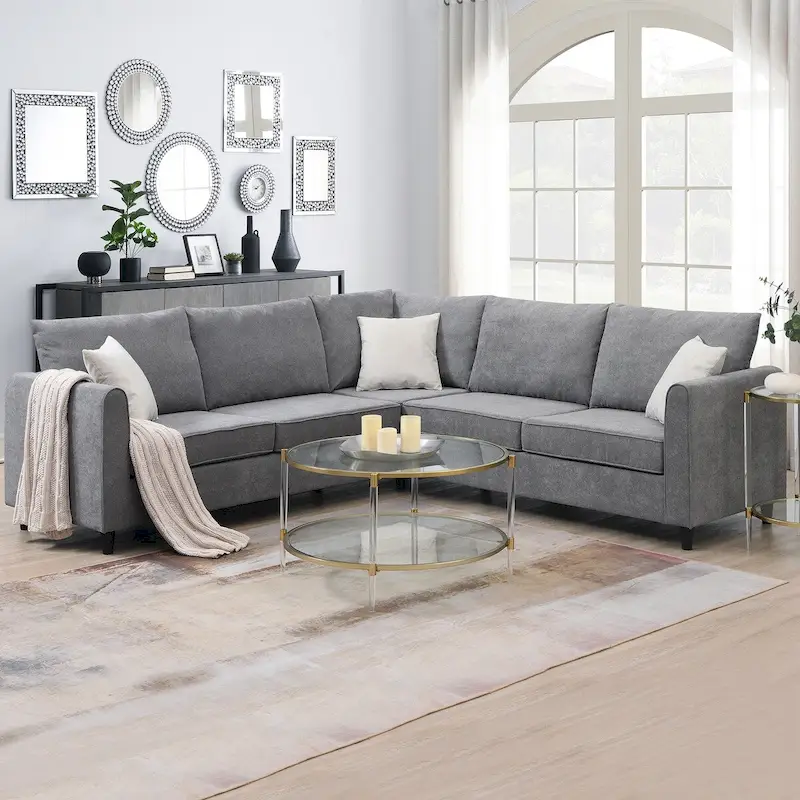 Modern 3-Piece Sectional Sofa, L Shape Upholstered Couch with 3 Pillows