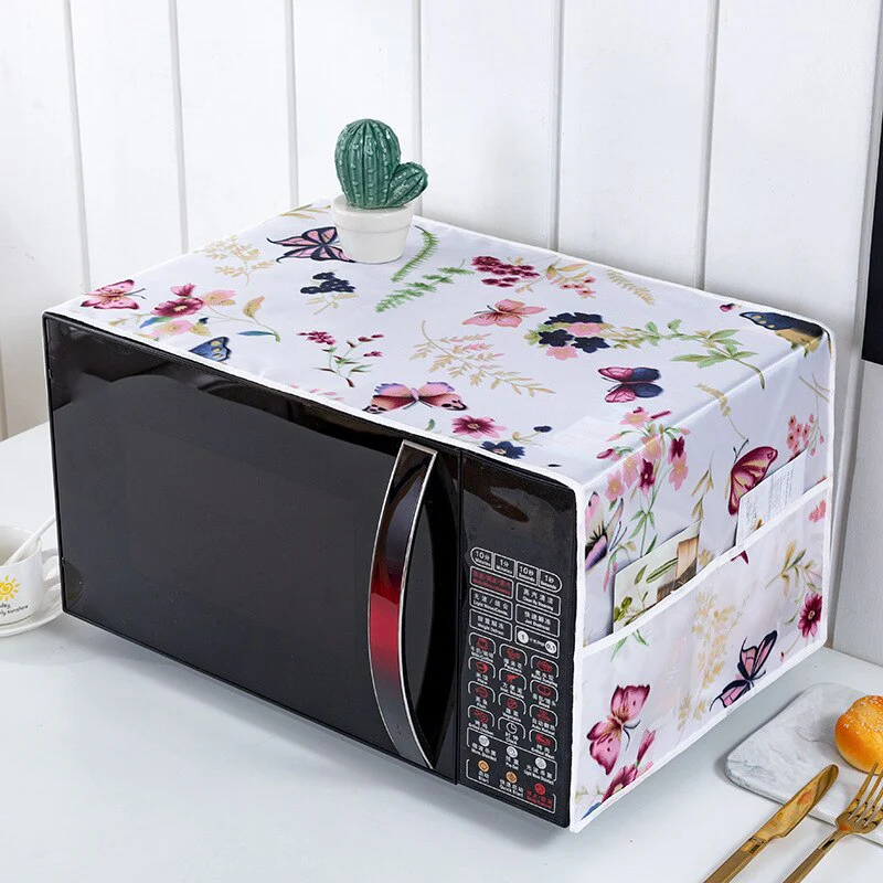 HULIANFU Peva Dustproof Microwave Oven Covers Printed Dust Oil Proofing Covers With Double Pockets Storage Bag Kitchen Accessories - Deanwangkt