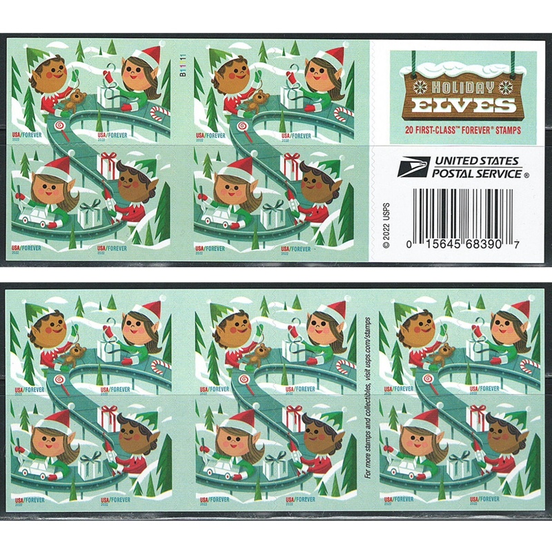 Holiday Elves 2022, (Book of 20) - TWENTYSTAMPS