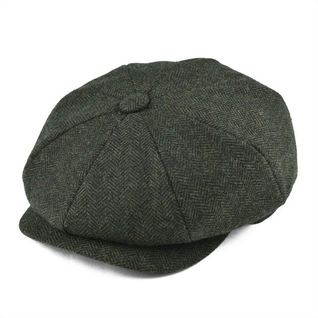 BOTVELA Wool Tweed Newsboy Cap Herringbone Men Women Gatsby Retro Hat Driver Flat Cap Black Brown Green Navy Blue 005 - Deanwangkt