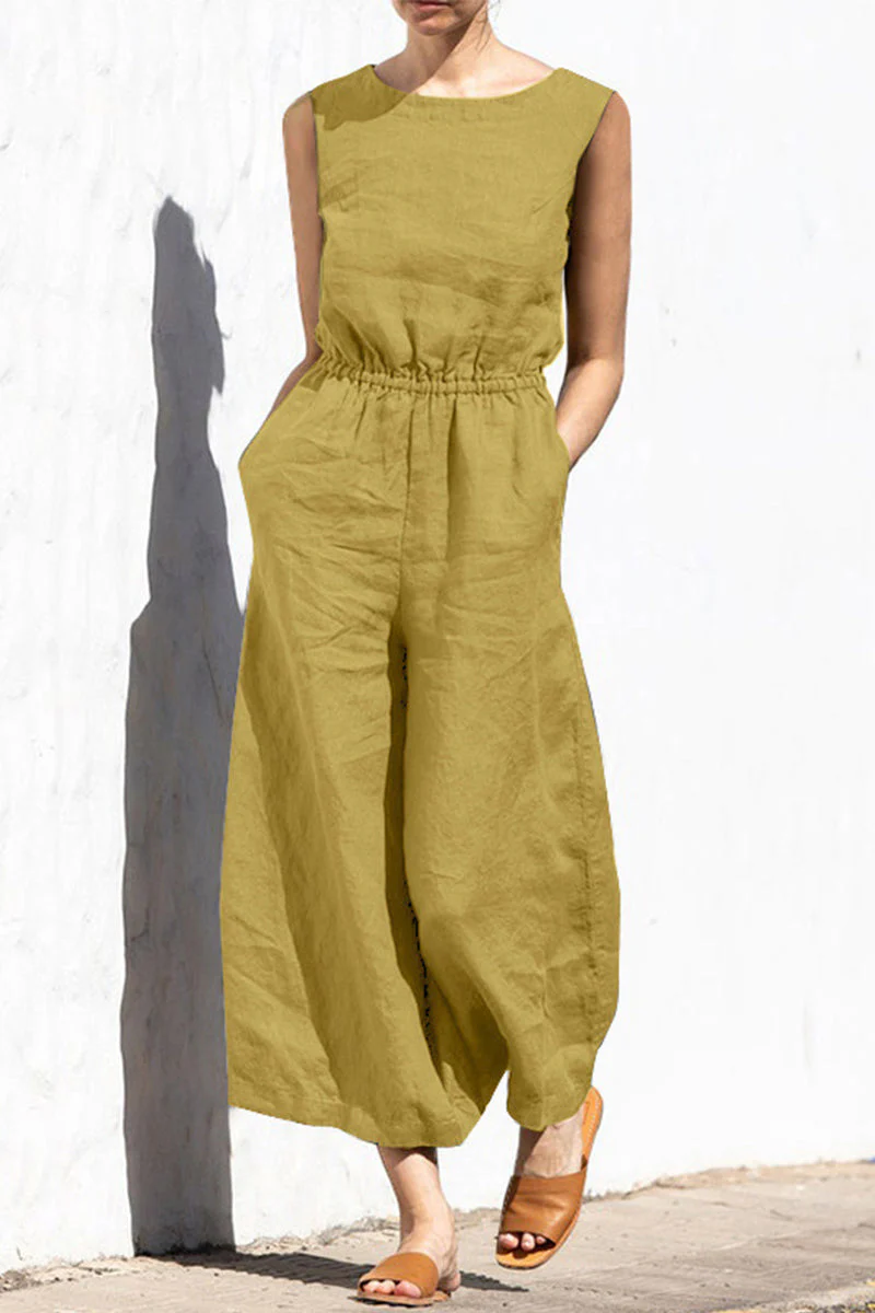 hulianfu Casual Simplicity Solid Solid Color O Neck Loose Jumpsuits(4 Colors) - Deanwangkt