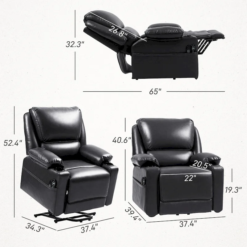 HOMCOM Power Lift Recliner Chair Sofa with Vibration Massage and Heat, Overstuffed Reclining Chair with Remote Control