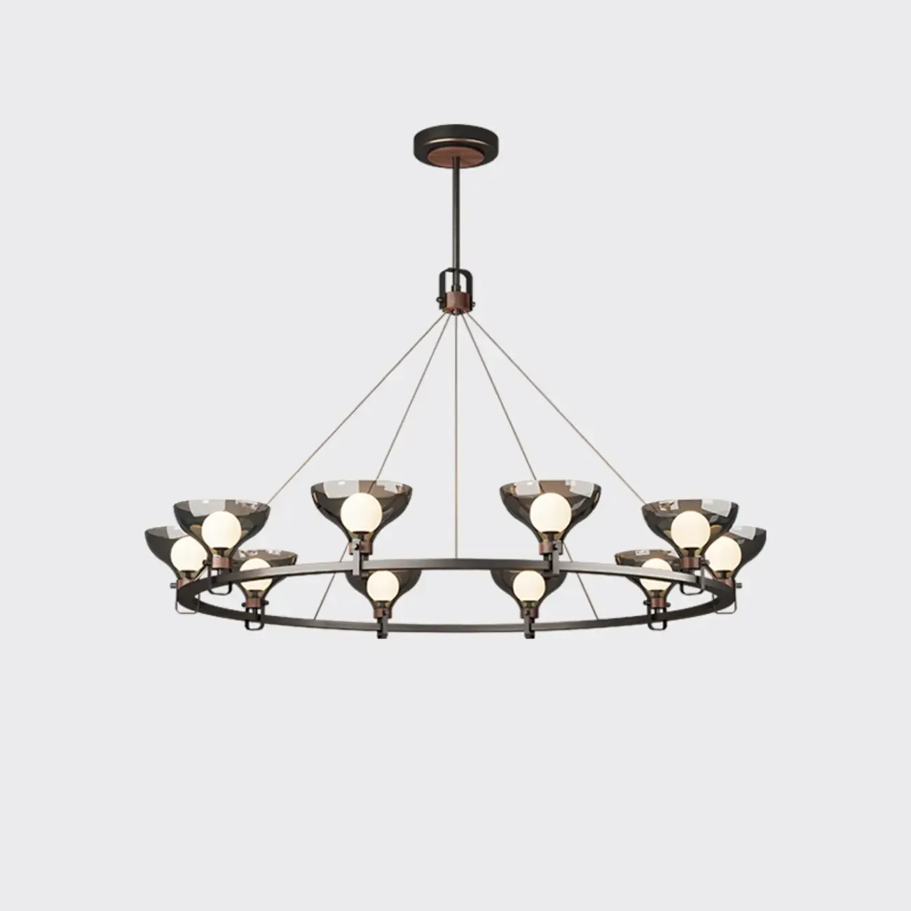 Black Industrial Metal Chandelier with Gray Glass Shade