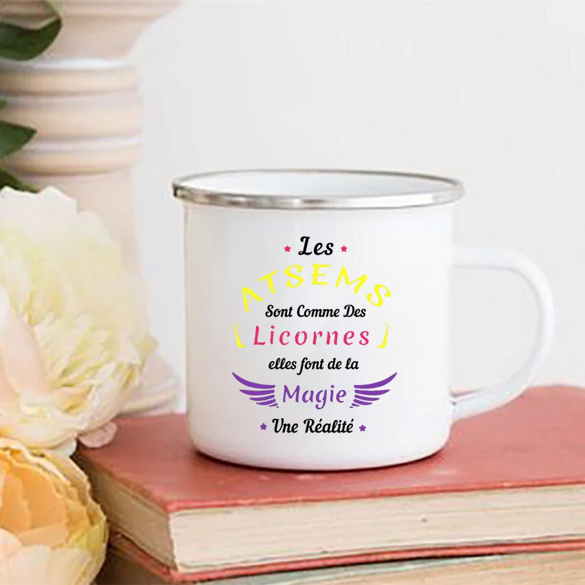 HULIANFU Merci Maîtresse/Atsem Print Coffee Mug Creative Enamel Cups Drinks Water Milk Cup Mug School Home Handle Drinkware Teacher Gifts - Deanwangkt