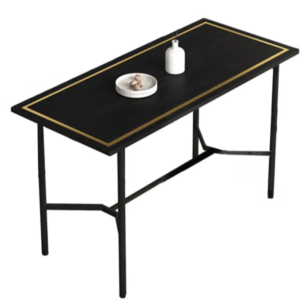 Luxurious Black-Gold Wooden Rectangular Top Bar Tables