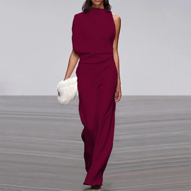 Elegant Woman Female Jumpsuit Overalls for Women women's Summer Solid Color Sleeveless Wide Leg Jumpsuits Loose Work Wear - Deanwangkt
