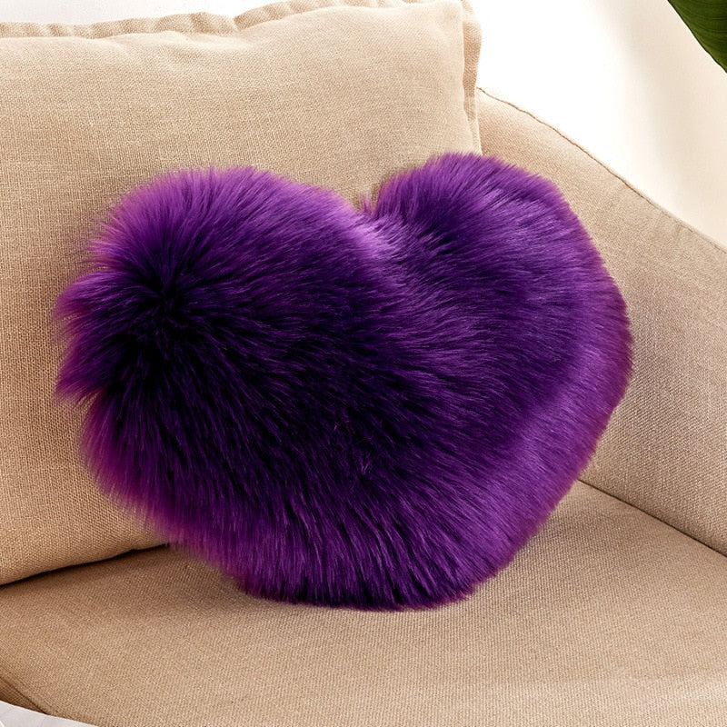 HULIANFU Sofa Pillow Cover+Inner Shaggy Pillow Love Heart Cushion Cover Faux Fur Sheepskin Pillow Case Living Room Decorative Pillowcases - Deanwangkt