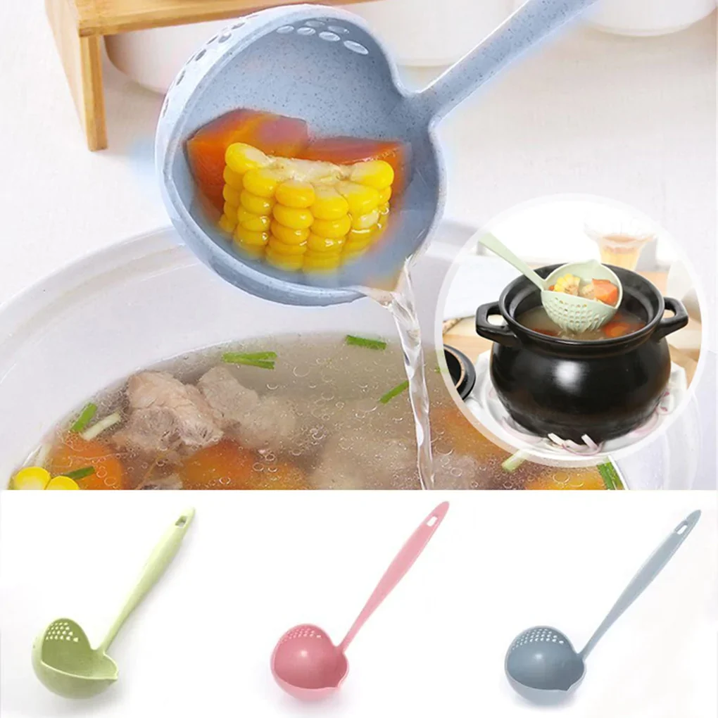 HULIANFU New Soup Spoon Long Handle Kitchen Strainer Solid Color Cooking Colander Kitchen Scoop Plastic Tableware Colander Hot - Deanwangkt