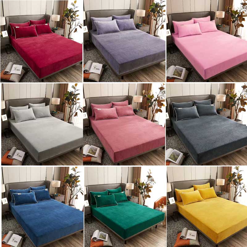 HULIANFU  WOSTAR Flannel winter warm elastic band fitted sheet mattress protector cover super soft cozy king size bed sheet and pillowcase - Deanwangkt