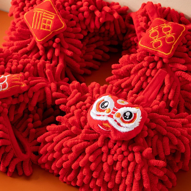 HULIANFU Red Chenille Soft Hand Towel Chinese Style Quick-Dry Absorbent Cartoon Wipe Handkerchief for Home Bathroom Embroidery Towels - Deanwangkt