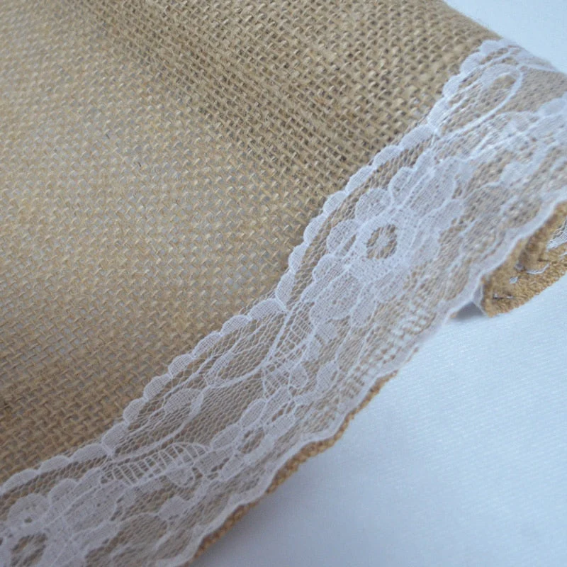 HULIANFU Jute Lace Burlap Table Runner Vintage Hessian Rustic Country Wedding Party Decor Christmas Dining Room Resturant Table Runners - Deanwangkt