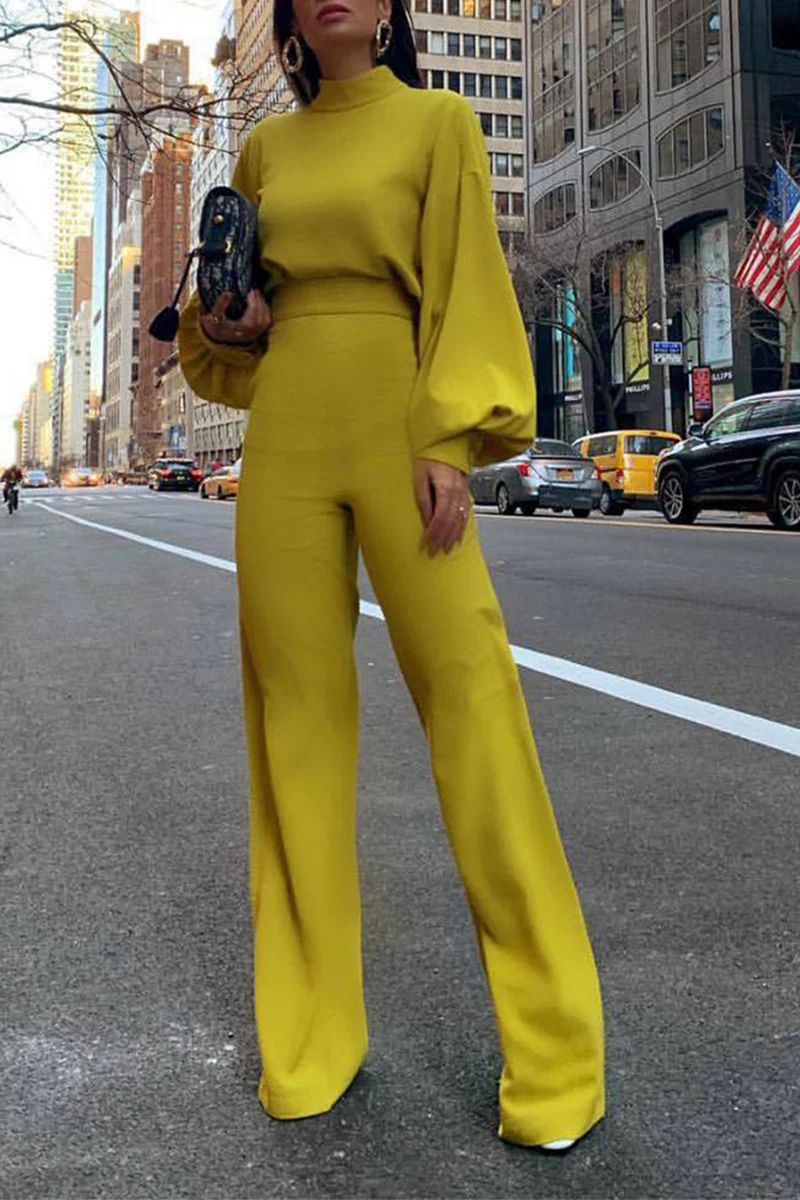 hulianfu Casual Solid Patchwork Half A Turtleneck Straight Jumpsuits(3 colors) - Deanwangkt