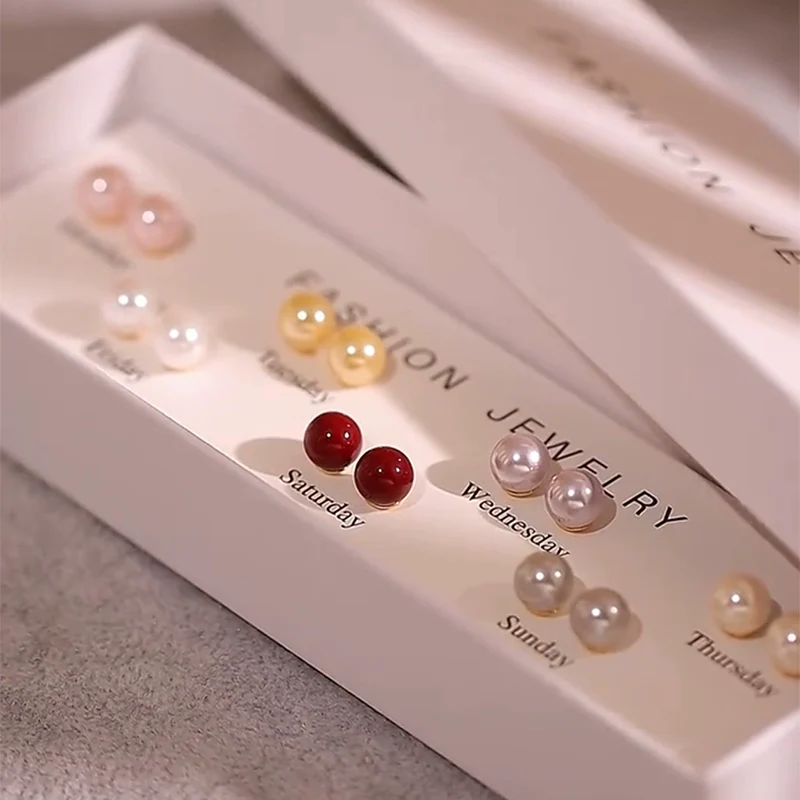 Week Week Pearl Earrings for Girlfriend Silver Needle Earrings Set popular New Popular Mom Gift Earrings - Deanwangkt