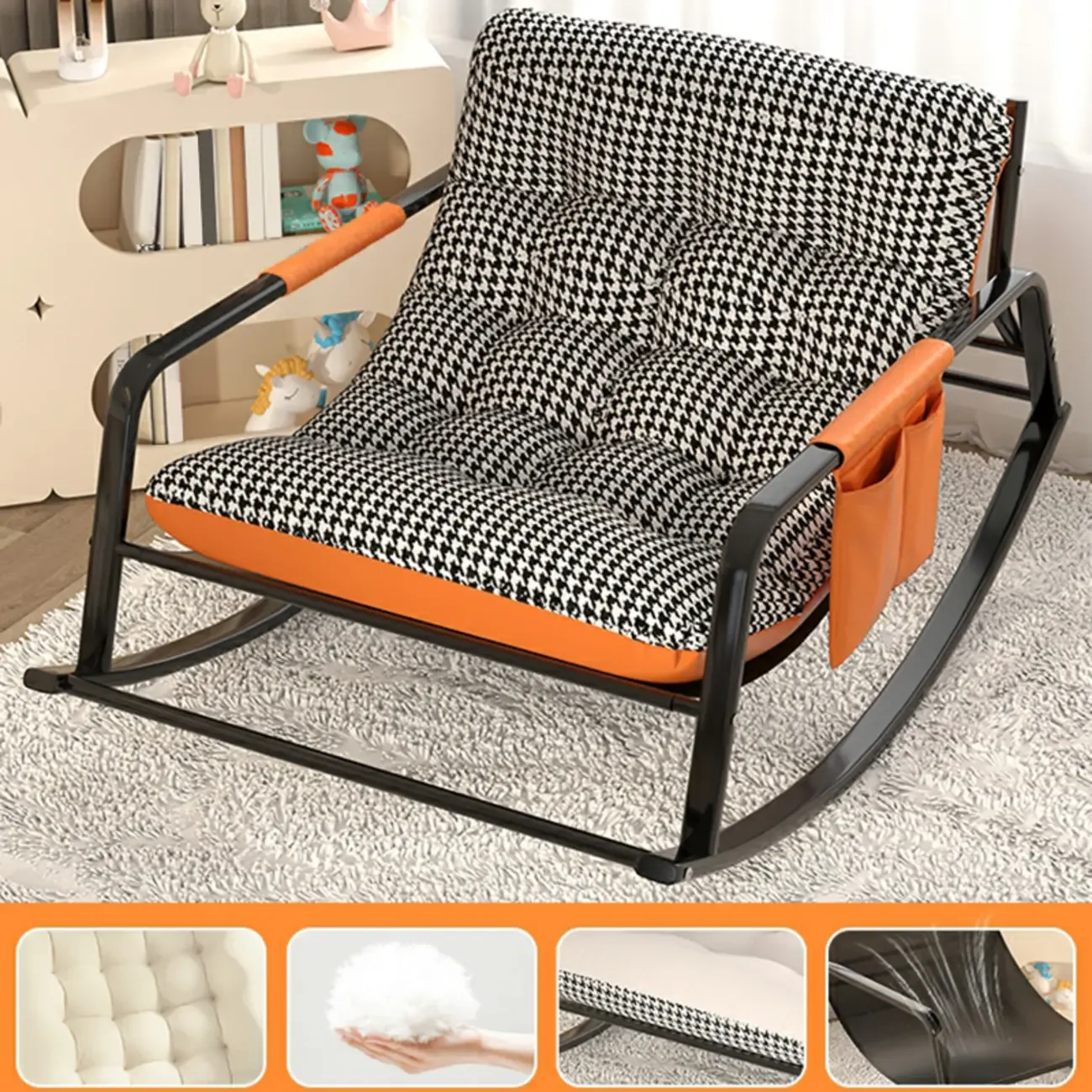 Modern 2 Seat Upholstered Rocking Chair with Track Arms