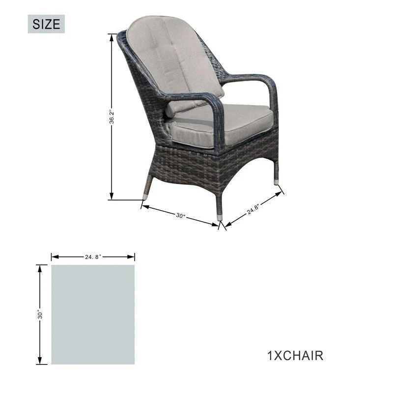 2-Piece Patio Brown Wicker Arm Chair with Cushion