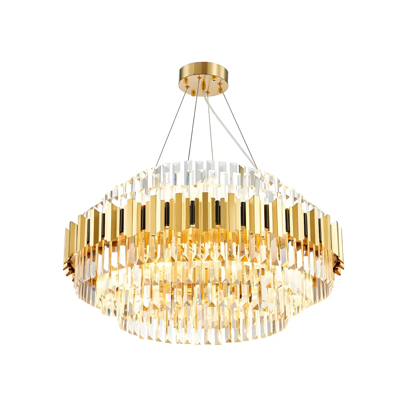 Modern Living Room Gold Crystal Clear Pendant Layered Chandelier