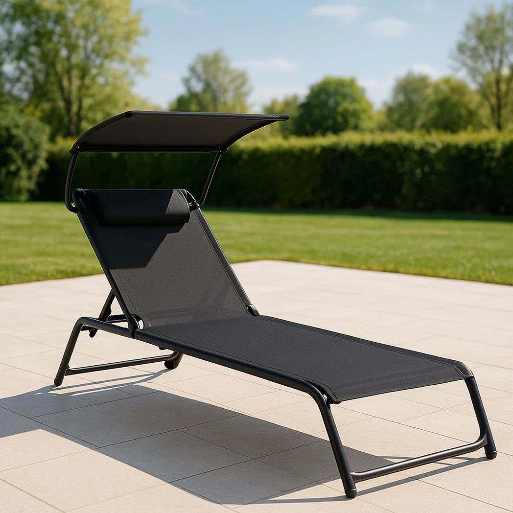 Chaise Longue Confortable Réglable Aluminium Textilène Noir