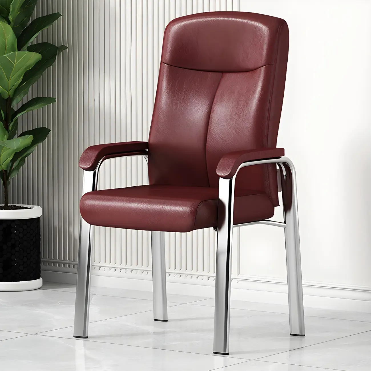 HomeyFad Modern Leather Metal 4-Leg Office Chair with Arms