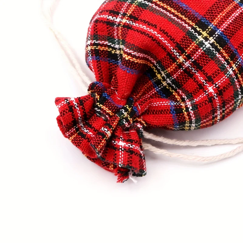10 Pcs Festive Red Plaid Reusable Cotton Drawstring Bags - Perfect for Wedding, Birthday, Christmas, and More Decorative Occasions - Deanwangkt