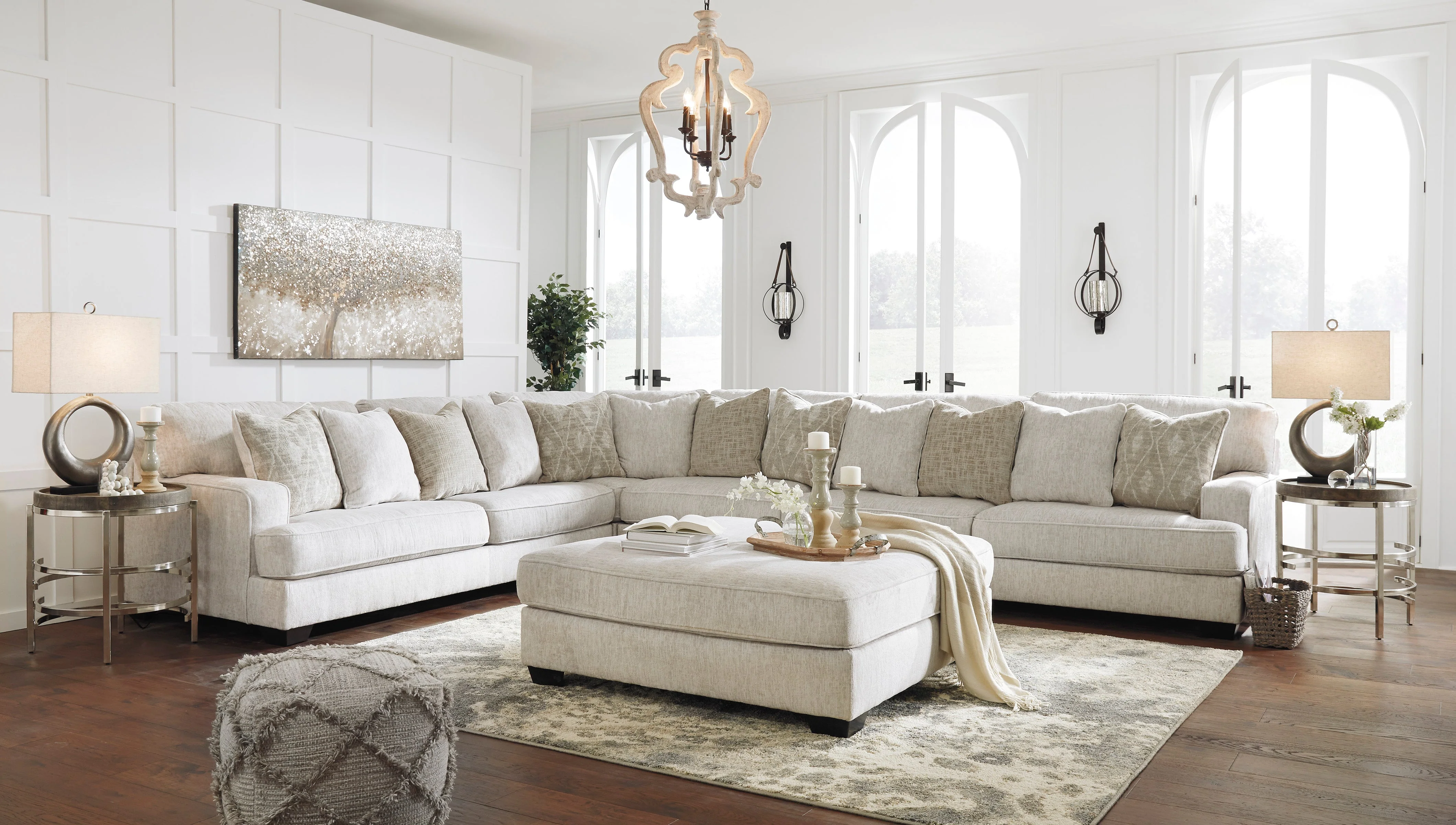 Amina Chenille Fabric Sectional with Track Arms