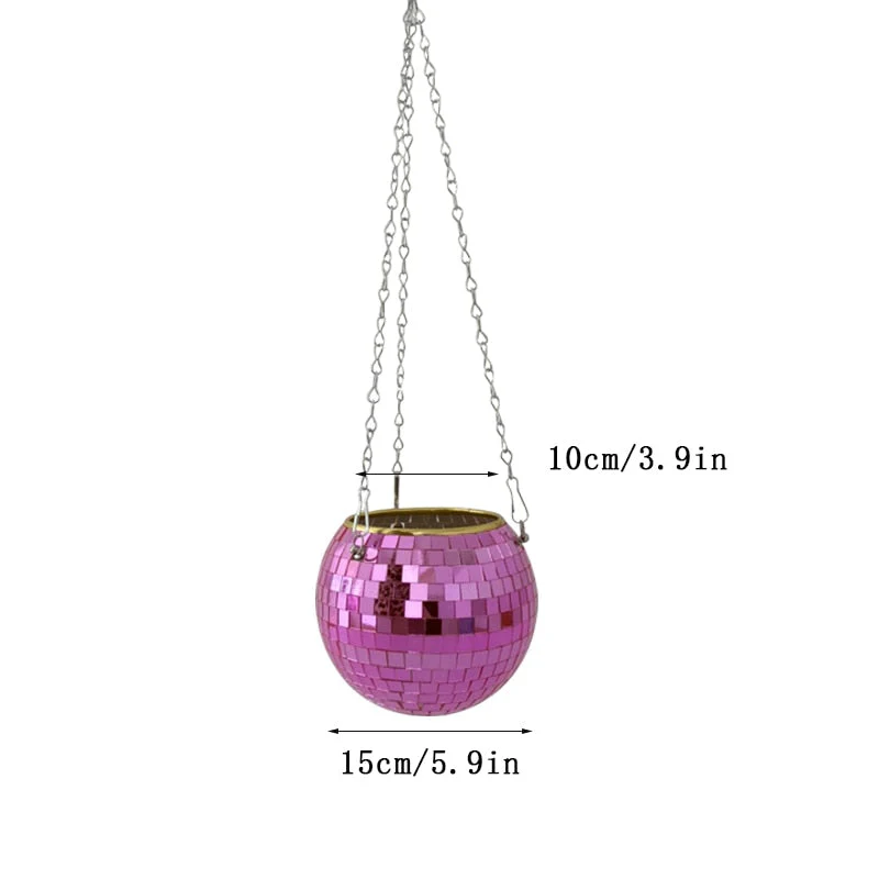HULIANFU Retro Disco Ball Planter Basket Round Mirror Hanging Pot flower pot Wall Planter Pot Hangin Vase Desktop Decoration Balcony Vase - Deanwangkt